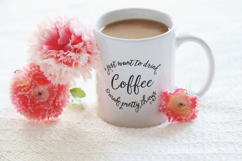 Drink Coffee, flower, mug, coffee, pink, HD wallpaper | Peakpx