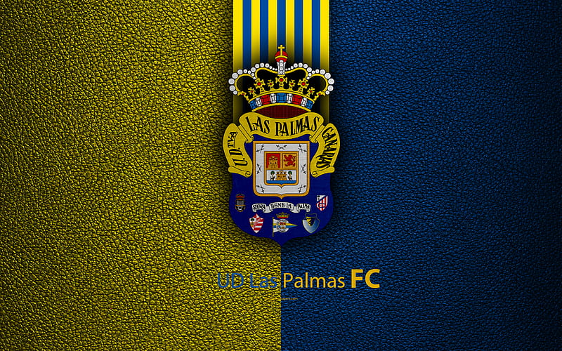 UD Las Palmas FC Spanish football club, La Liga, logo, emblem, leather texture, Las Palmas de Gran Canaria, Spain, football, HD wallpaper