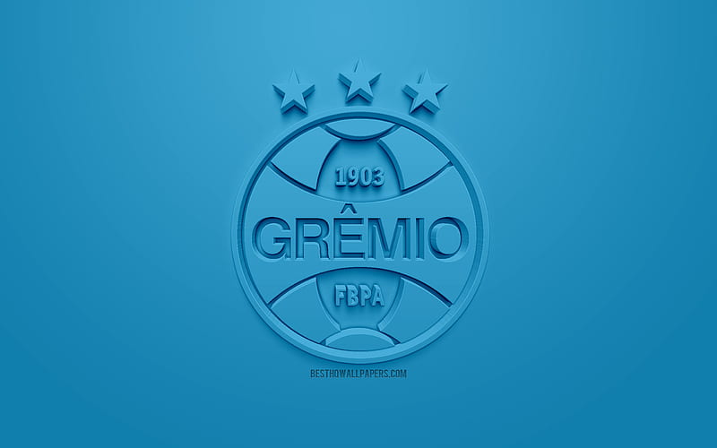 Gremio FC, creative 3D logo, blue background, 3d emblem, Brazilian football club, Serie A, Porto Alegre, Brazil, 3d art, football, stylish 3d logo, Gremio Foot-Ball Porto Alegrense, HD wallpaper