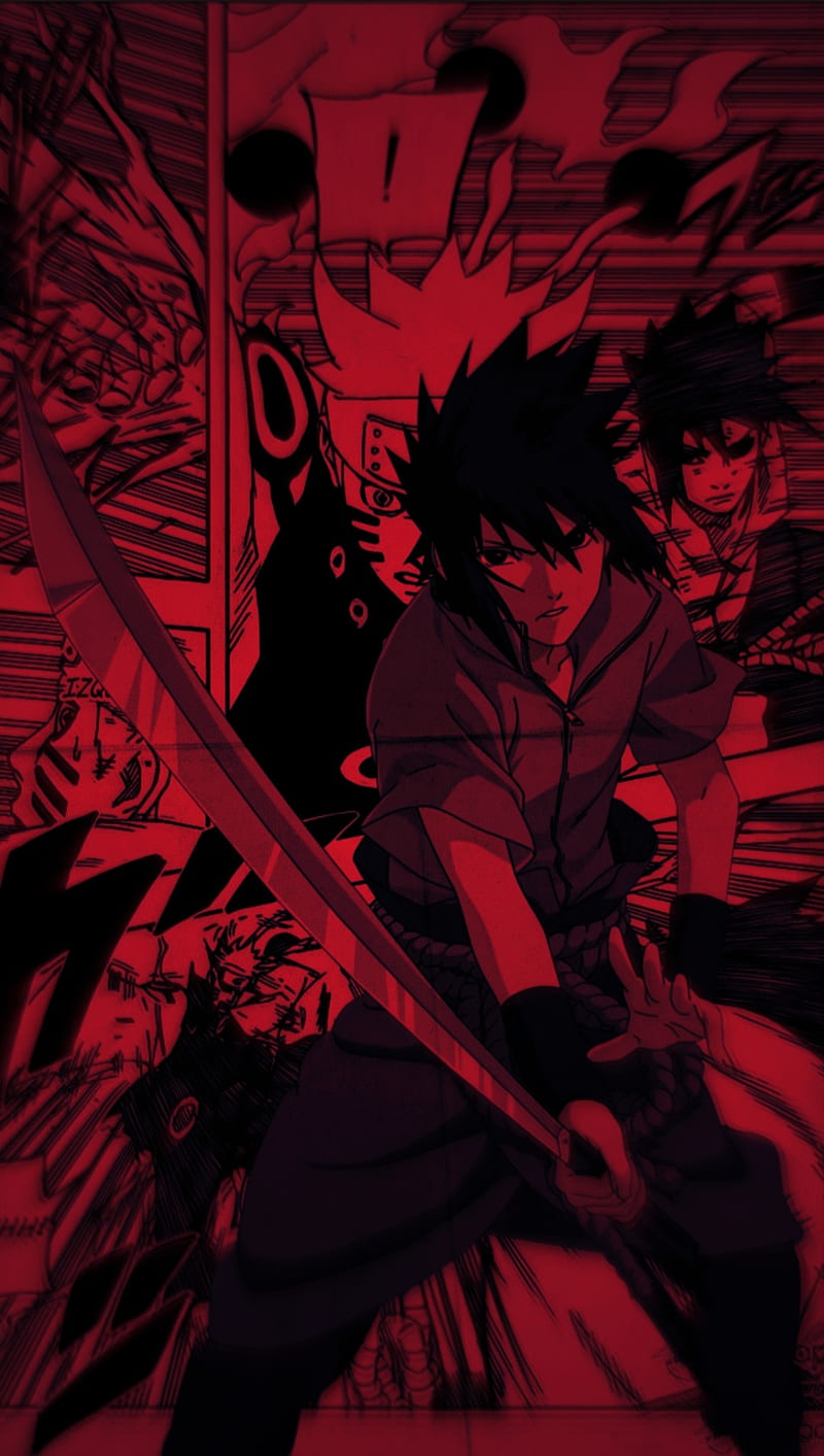 Sasuke , anime, fight, iphone, naruto, red, HD phone wallpaper