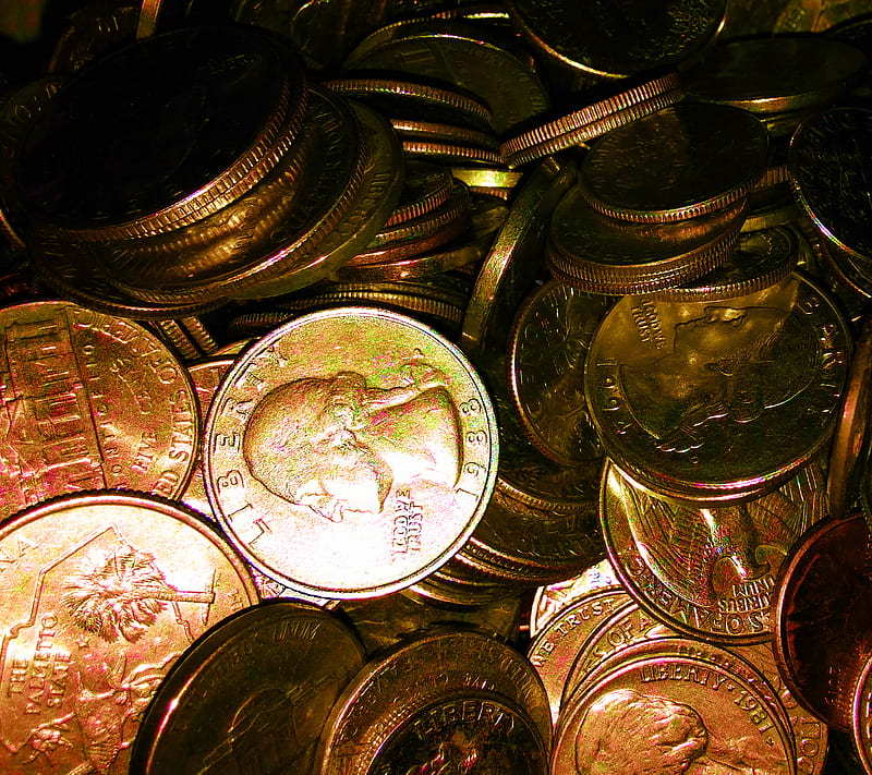 golden coins, 19, gold, liberty, money, nickle, penny, quarter, washington, HD wallpaper