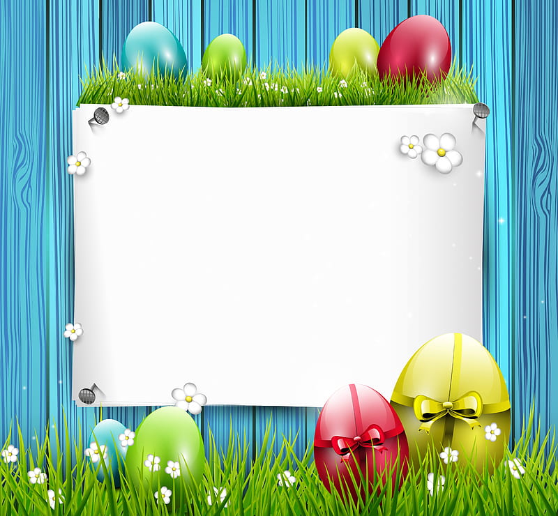 Easter Greetings , holidays, grass, colors, greetings, card, Easter, special days, green, eggs, flowers, HD wallpaper