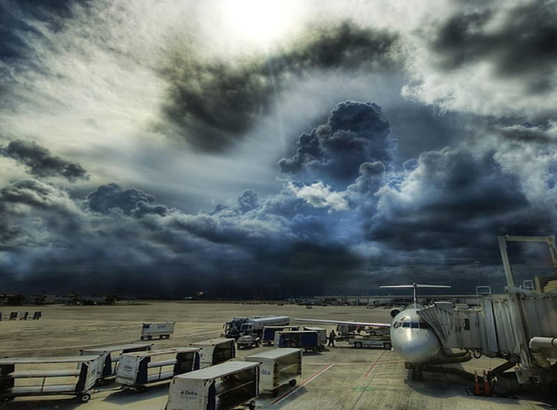 Storm Approaching W/O Clearance, plane, severe, airport, storm, weather, HD wallpaper