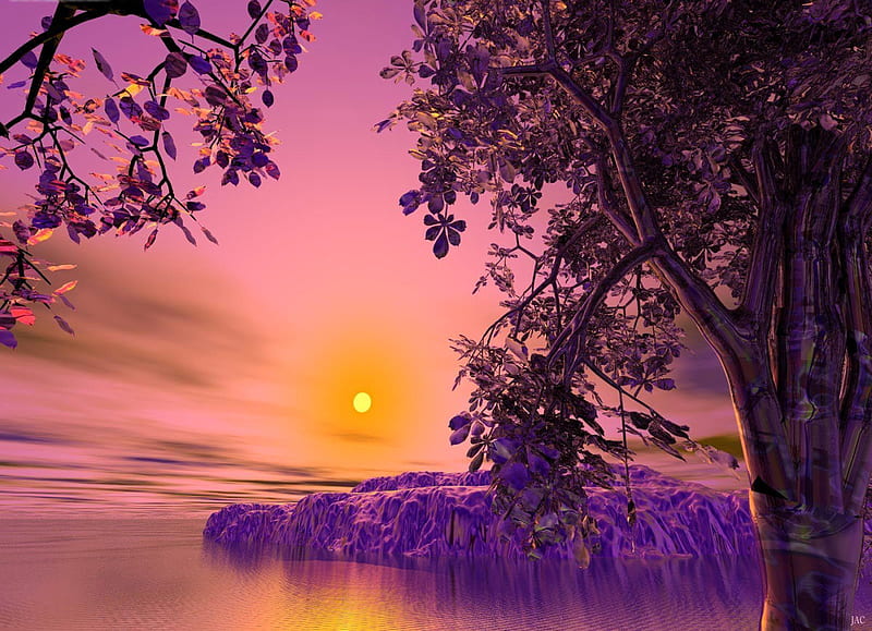 Setting the mood, tree, 3d, sun, landskape, purple, trees, pink, HD  wallpaper | Peakpx