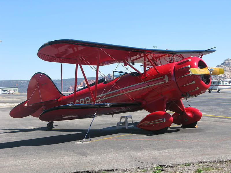 Biplane Shiny Red, private, aircraft, plane, red shiny, biplane, HD wallpaper