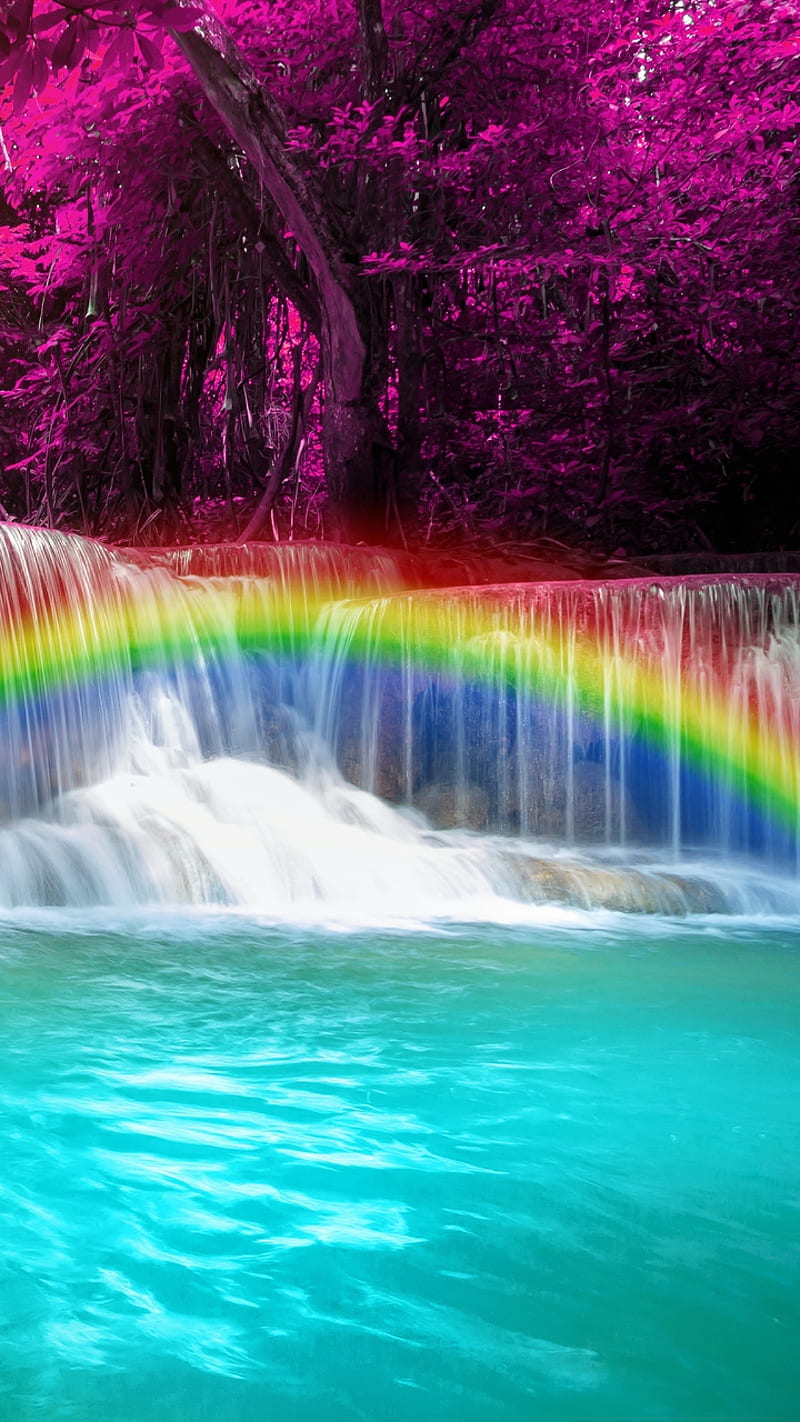 rainbow, waterfall, HD phone wallpaper