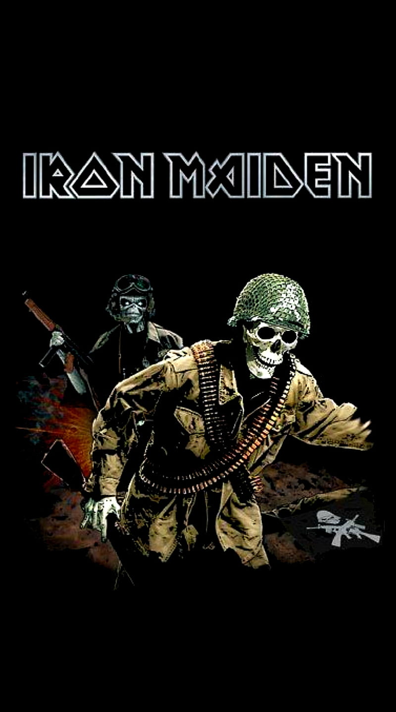Iron Maiden , band, british, combat, ed hunter, eddie, heavy metal, skeletons, soldiers, speed metal, guerra, HD phone wallpaper