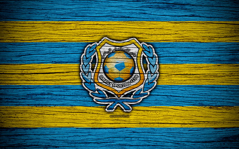 Ismaily FC Egyptian Premier League, logo, soccer, Egypt, Ismaily, football, wooden texture, FC Ismaily, HD wallpaper