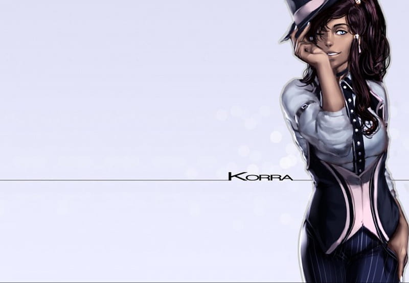 Korra, female, anime, avatar the legend of korra, plain background, avatar, blue eyes, hat, HD wallpaper