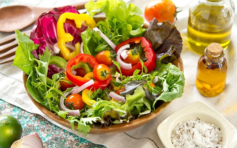 Salad, fruit, food, healthy, vegetables, HD wallpaper