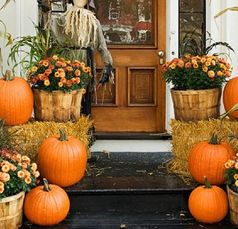 Fall porch, architecture, exterior, house, HD wallpaper