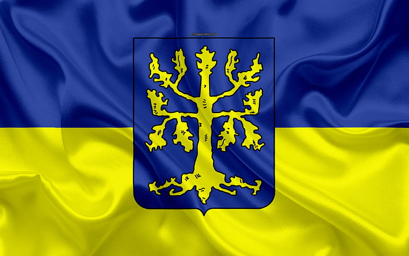 Flag of Hagen silk texture, blue yellow silk flag, coat of arms, German city, Hagen, North Rhine-Westphalia, Germany, symbols, HD wallpaper
