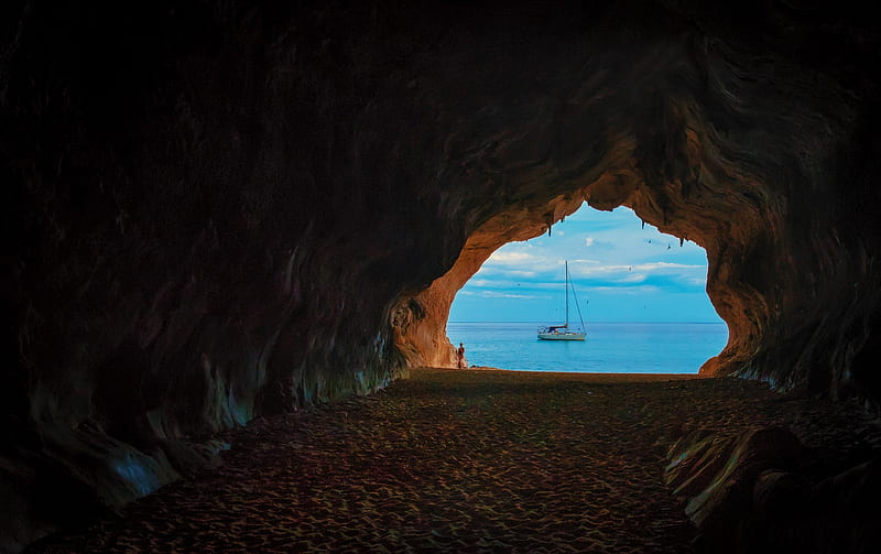 Sea caves , Corsica, Yacht, Holiday, Sardinia, Mediterranean, HD wallpaper