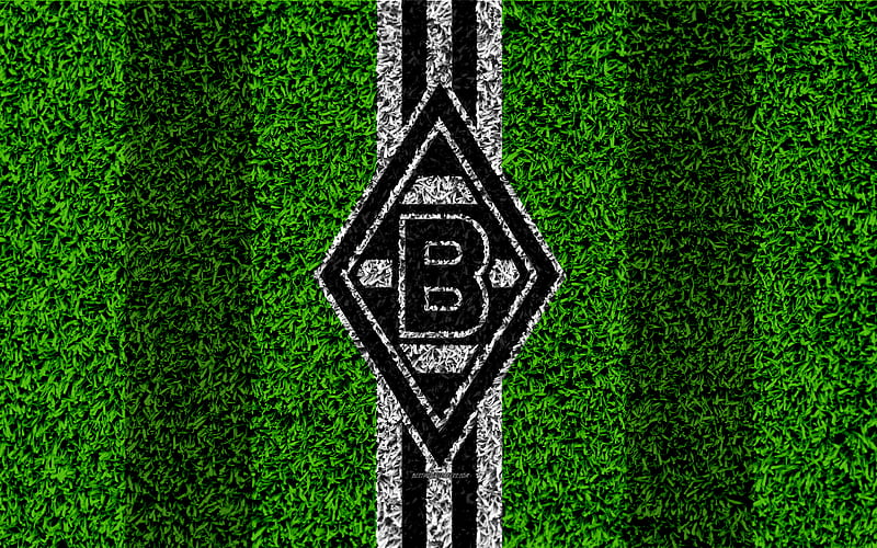 Borussia Monchengladbach German football club, football lawn, logo, emblem, grass texture, Bundesliga, Mönchengladbach, Germany, football, HD wallpaper