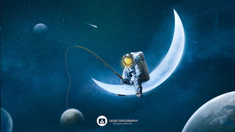 Man on the moon, fantasy, moon, astronaut, moon, fisher, man, ography,  cosmonaut, HD wallpaper | Peakpx