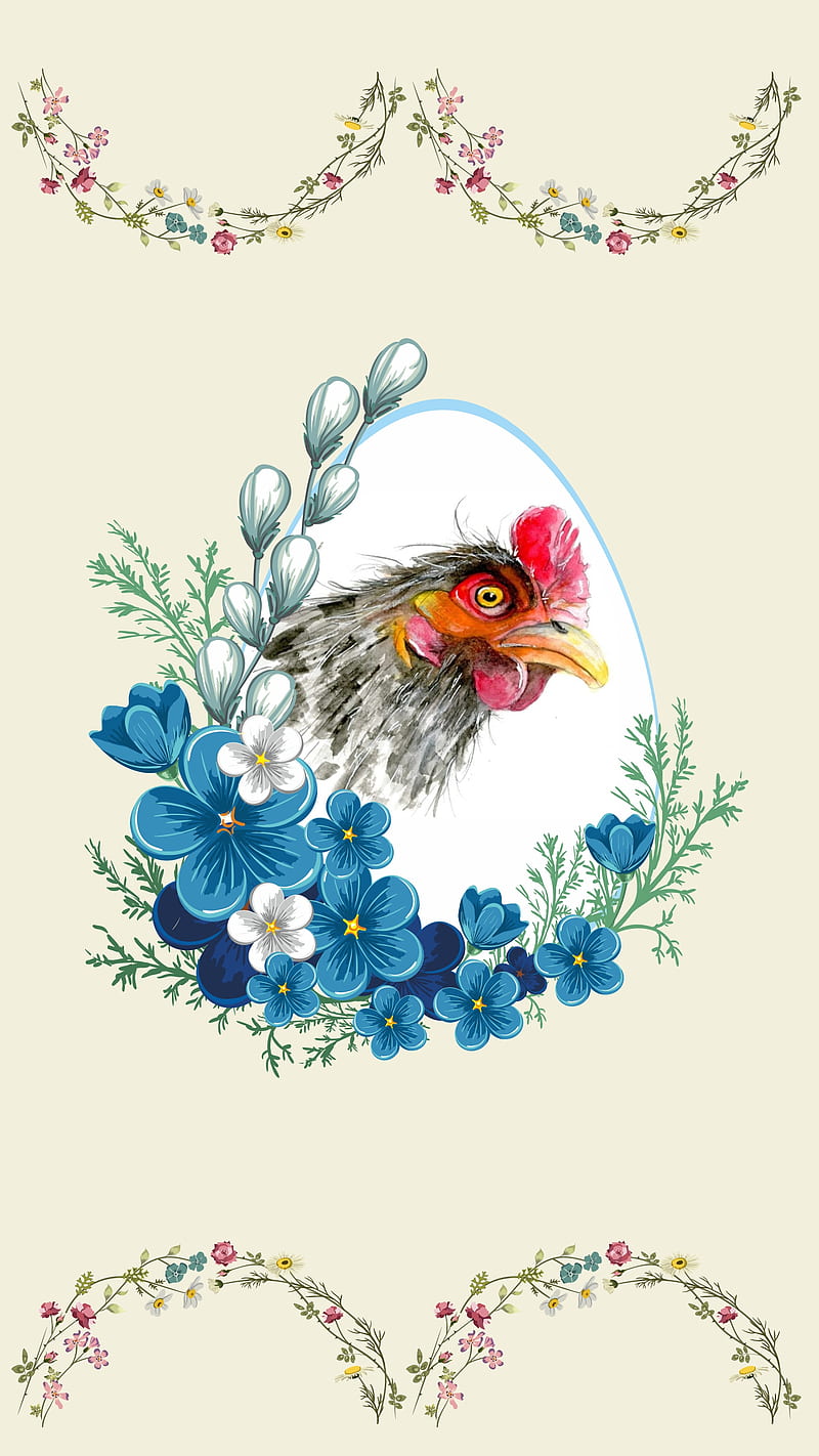 Easter Chicken, easter egg, eggs, flowers, happy chicken, ipad, iphone, samsung, HD phone wallpaper