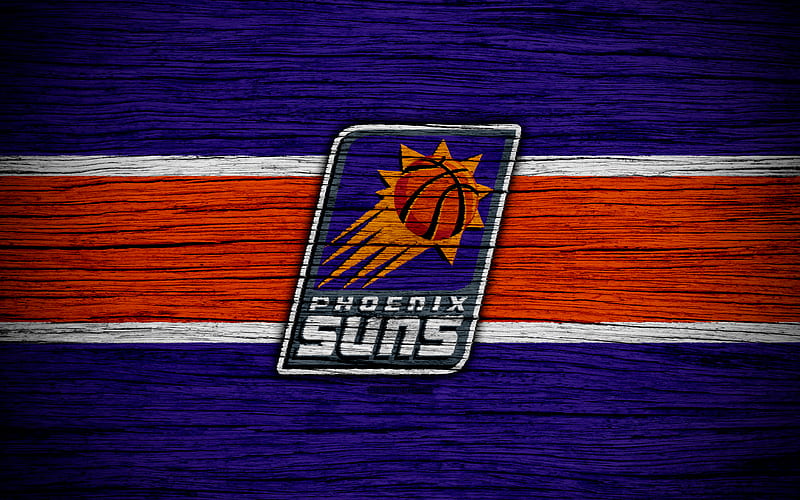Phoenix Suns, NBA, wooden texture, basketball, Western Conference, USA, emblem, basketball club, Phoenix Suns logo, HD wallpaper