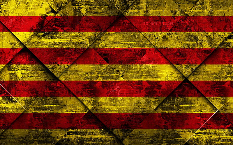 Flag of Roussillon grunge art, rhombus grunge texture, french province, Roussillon flag, France, french national symbols, Roussillon, Provinces of France, creative art, HD wallpaper