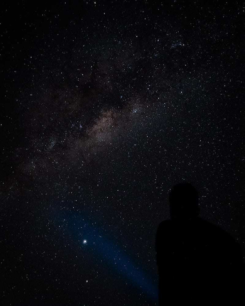 silhouette, night, nebula, starry sky, stars, HD phone wallpaper