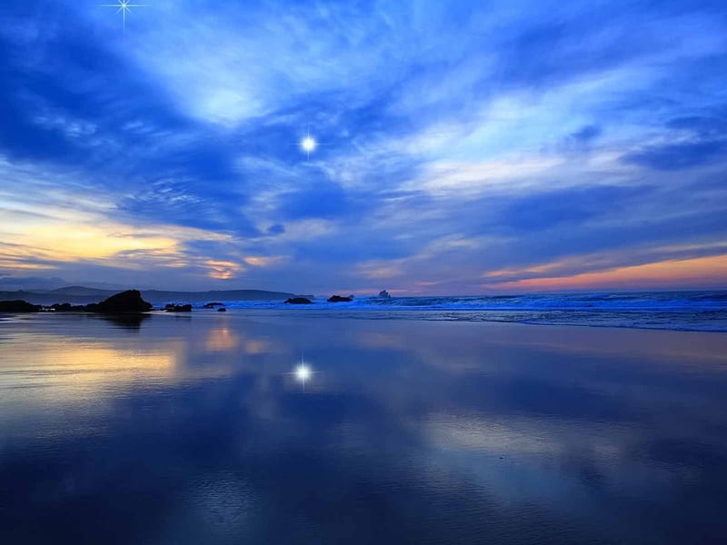 Just The Blue, rocks, mountains, nature, reflection, clouds, sky, wave ...