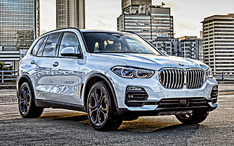 BMW X5, 2019, white luxury SUV, new white X5, exterior, front view, german cars, BMW, HD wallpaper