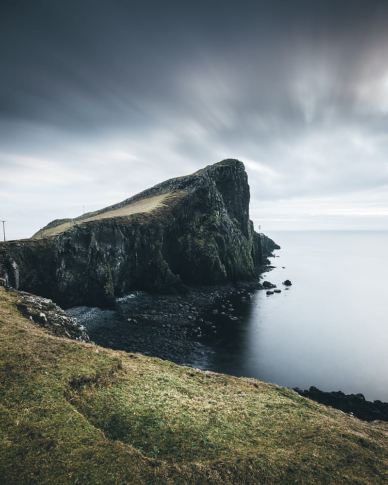 rock, cliff, sea, coast, stones, landscape, HD phone wallpaper