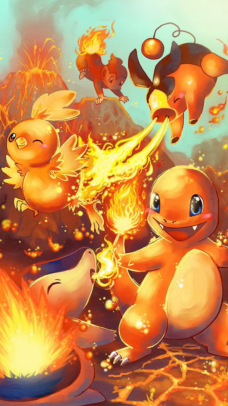 Pokemon fire, charmander, cyndaquil, fire, pokemon, HD mobile wallpaper