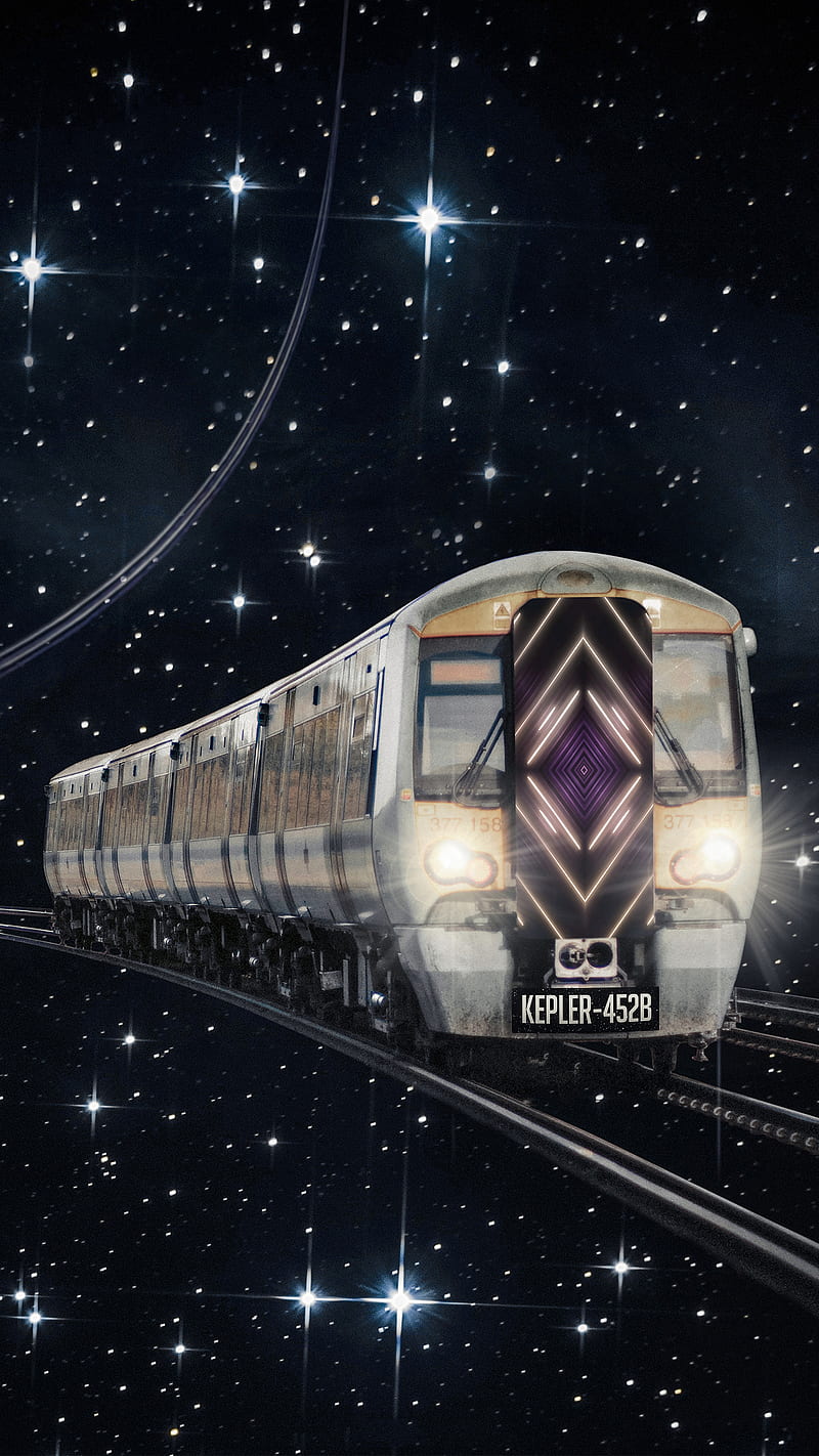 spacetrain, Circlestances, earth, galaxy, psicodelia, space, spaceship, stars, surreal, train, HD phone wallpaper