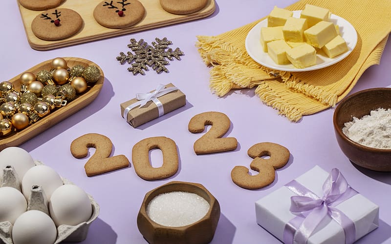 Happy New Year!, butter, cookies, new year, 2023, gift, eggs, HD wallpaper