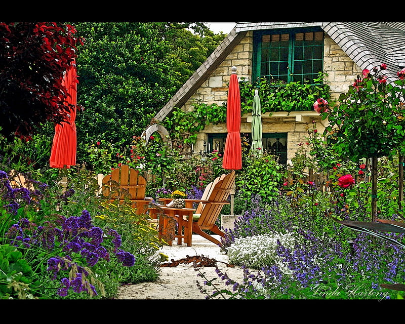 Summer, house, home, garden, terrace, HD wallpaper