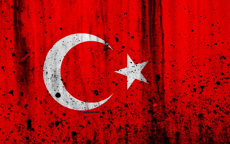 Turkish flag grunge, flag of Turkey, Europe, national symbols, Turkey, coat of arms of Turkey, Turkish arms, HD wallpaper