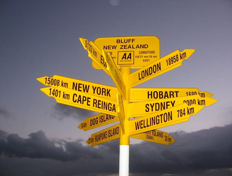 Which way do I go?, new zealand, road signs, bluff, HD wallpaper