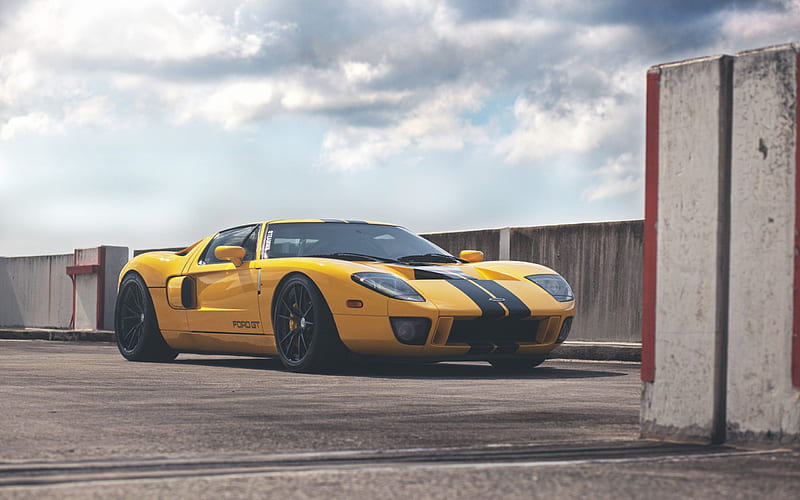 Ford GT, yellow Ford, sports car, tuning Ford GT, HRE S104, HD wallpaper