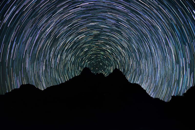 Star Trail Mountain Night, HD wallpaper