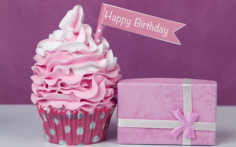 Happy Birtay, cupcake, festive pastry, candles, cake, HD wallpaper