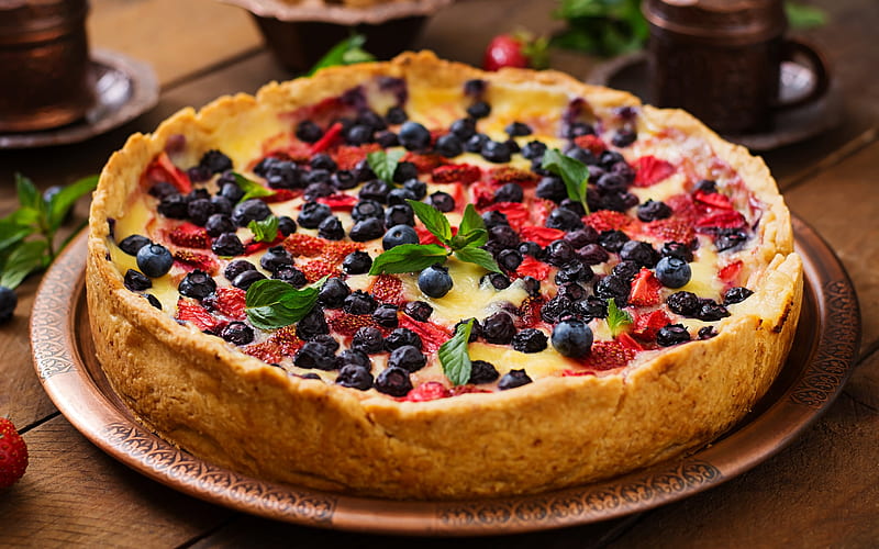 berry pie, pastries, sweets, wild berries, cake with berries, cake, HD wallpaper