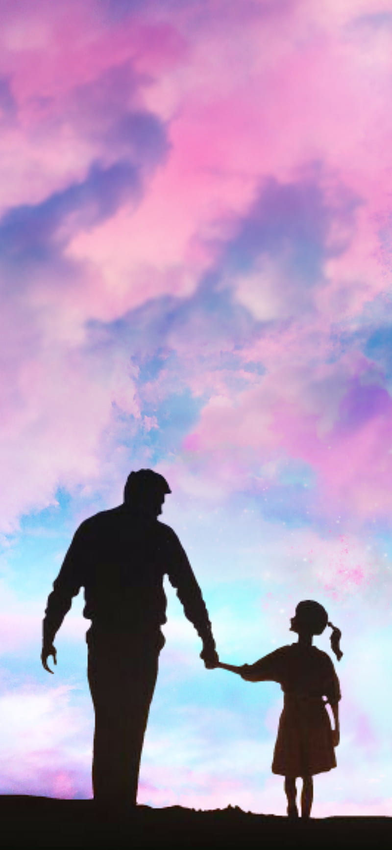 Fathers Love, blue sky, father and daughter, father love, holding hands,  pink sky, HD phone wallpaper | Peakpx
