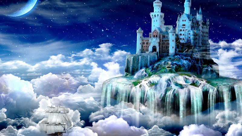 Magic Kingdom in the clouds, fantasy, Castle, Kingdom, magic, clouds, fairy, enchanted, HD wallpaper