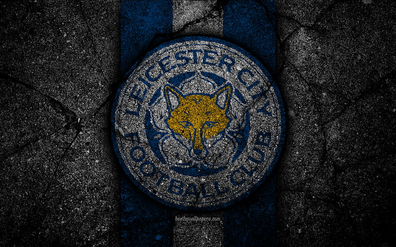 Leicester FC logo, Premier League, grunge, England, asphalt texture, Leicester, black stone, soccer, football, FC Leicester, HD wallpaper