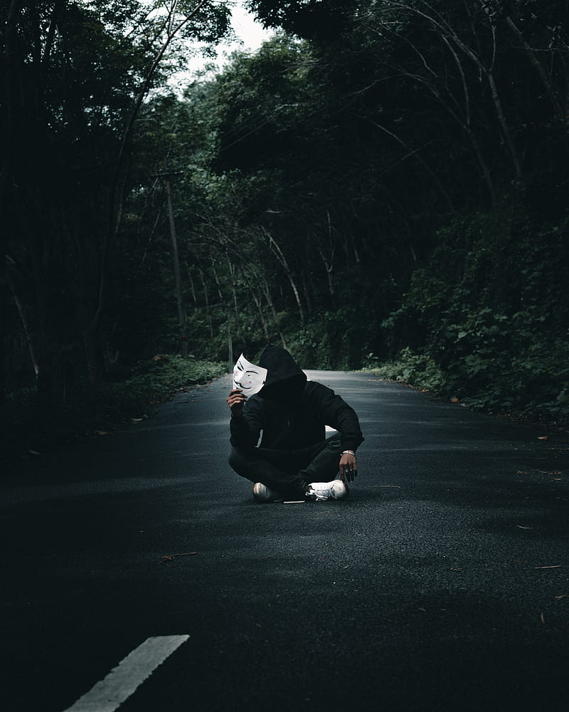 Anonymous Man Mask Road Forest Hd Mobile Wallpaper Peakpx