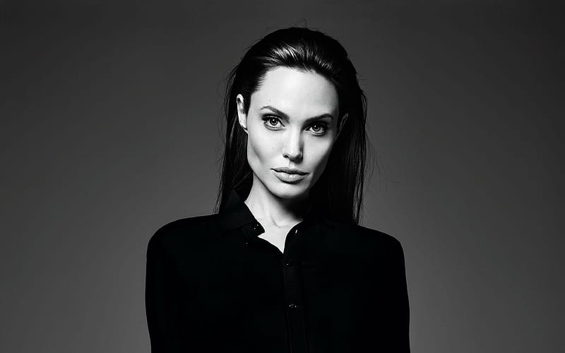 Angelina Jolie, black and white portrait, hoot, american actress, beautiful woman, HD wallpaper