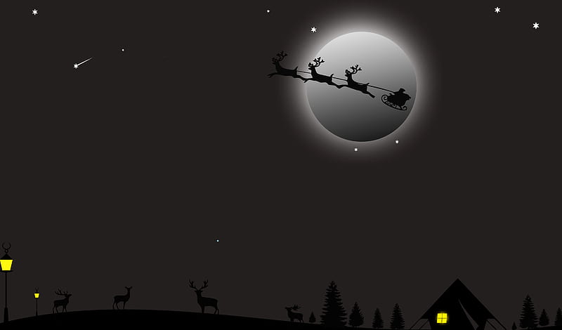 Santa Claus Deer Ride, santa-claus, christmas, celebrations, deer, monochrome, black-and-white, HD wallpaper