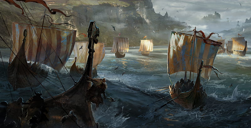 Viking ship, boat, ships, warrior, HD wallpaper
