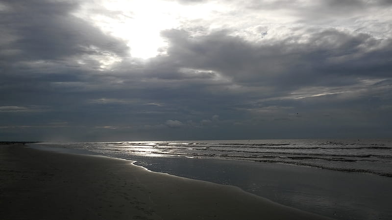 Just Beachy, beach, cloudy, dark, ocean, waves, HD wallpaper