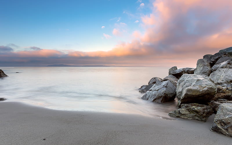 Beautiful sea beach rocks sky-Nature scenery, HD wallpaper