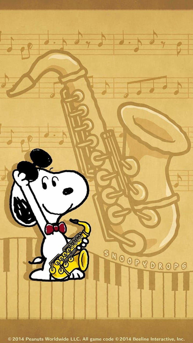 Snoopy music, jazz, peanuts, piano, saxophone, HD phone wallpaper | Peakpx