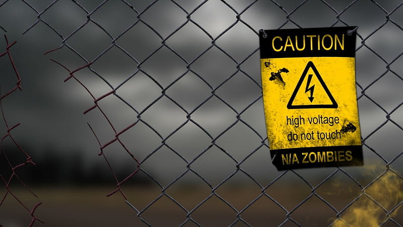 caution, fence, wire, sign, HD wallpaper
