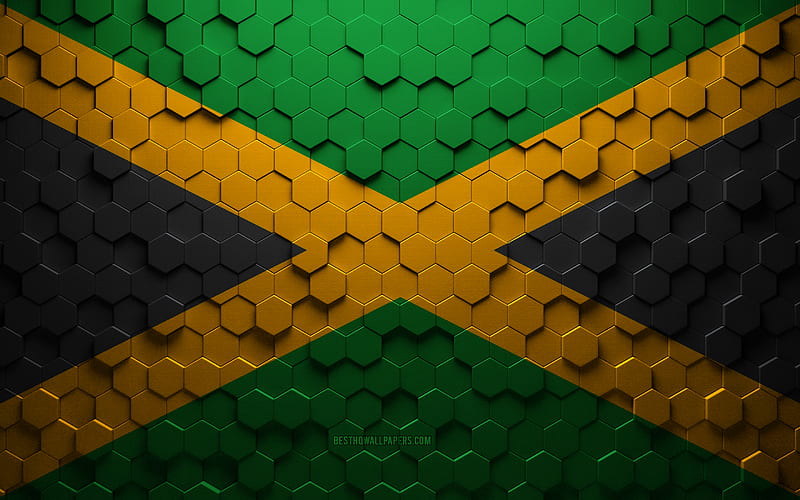 Flag of Jamaica, honeycomb art, Jamaica hexagons flag, Jamaica, 3d hexagons art, Jamaica flag, HD wallpaper