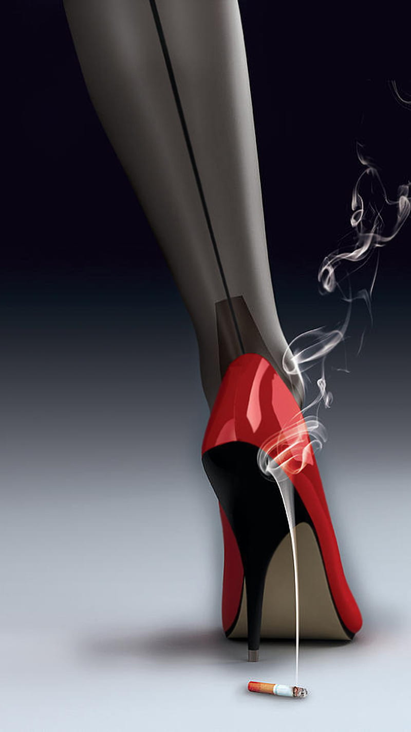 red shoe, cigarette, legs, red, shoe, smoke, HD phone wallpaper