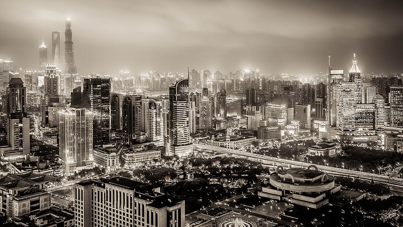 Black And White Of Building Huangpu Panorama Shanghai Travel, HD wallpaper
